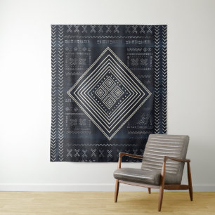 Midnight Nomad Diamond - Indigo Mudcloth Kunst Wandteppich