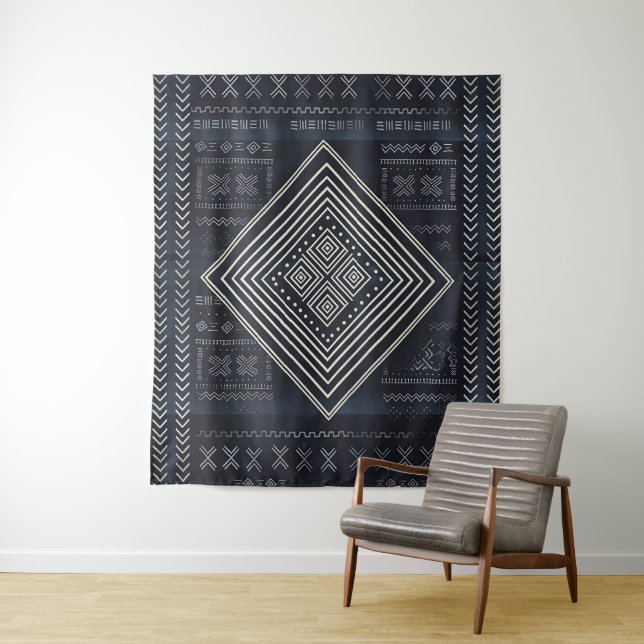 Midnight Nomad Diamond - Indigo Mudcloth Kunst Wandteppich (Beispiel)