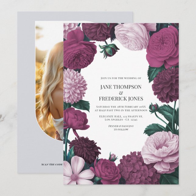 Midnight Orchid, Velvet Aubergine & Misty Mauve Einladung (Vorne/Hinten)