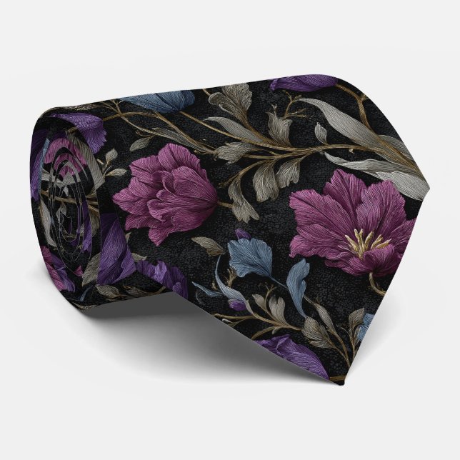 Midnight Purple Rose Wedding Krawatte (Gerollt)