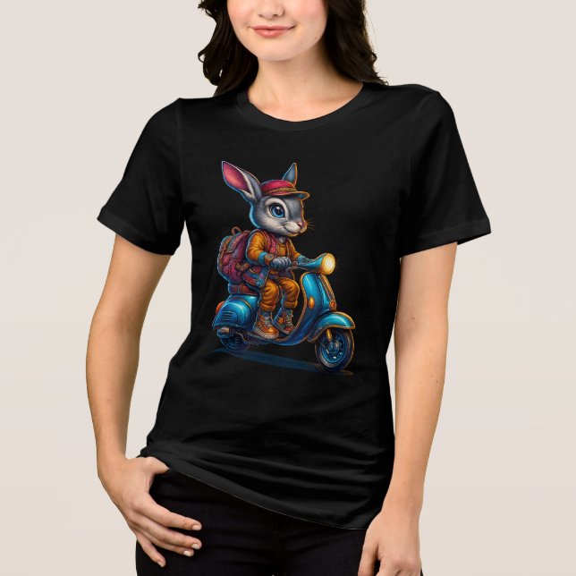 Midnight Scooter Bunny – Cool Rabbit on Vespa Grap Tri-Blend Shirt (Vorderseite)