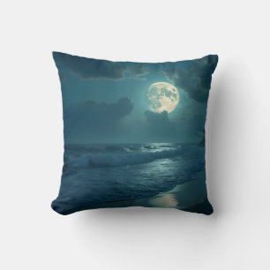 Midnight Shore – Mondlicht-Meereslandschaft-Kissen Kissen