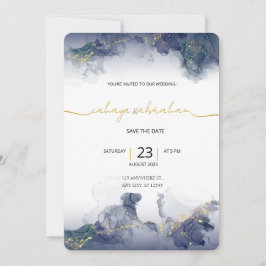 Midnight Sky & Gold Veins Moody Modern Wedding  Einladung