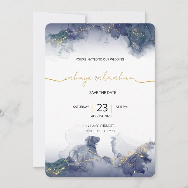 Midnight Sky & Gold Veins Moody Modern Wedding  Einladung (Vorderseite)