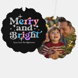 Midnight Sky Merry & Bright Retro Weihnachts-Foto Ornament Karte