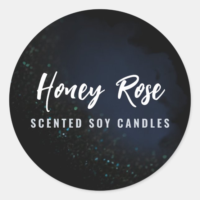 Midnight Sparkle Navy Blue Candle Labels Runder Aufkleber (Vorderseite)