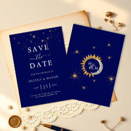 Midnight Stars Monogram Navy Blue Wedding Save The Date