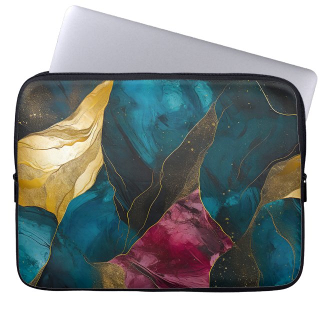 Midnight Teal & Gold Marble Fusion Laptopschutzhülle (Vorderseite)