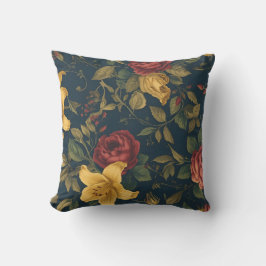 Midnight Victorian Floral – Yellow Lilies & Roses Kissen