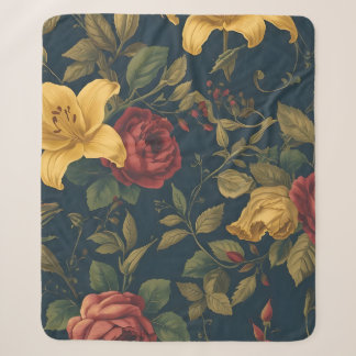 Midnight Victorian Floral – Yellow Lilies & Roses Sherpadecke