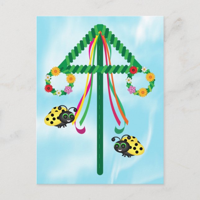 Midsommer Ladybug Maypole Postkarte (Vorderseite)