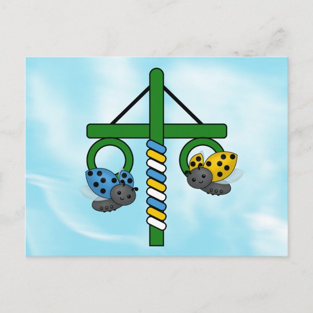 Midsommer Ladybugs Maypole Postkarte (Vorderseite)