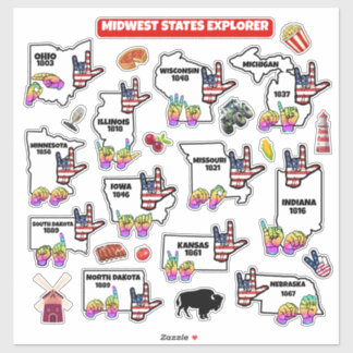 Midwest Learning Map – ASL & State Symbols Aufkleber