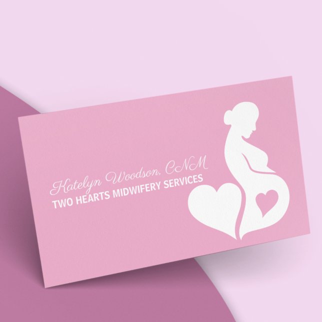Midwife Beautiful Pregnancy Silhouette Pink Heart Visitenkarte (Von Creator hochgeladen)