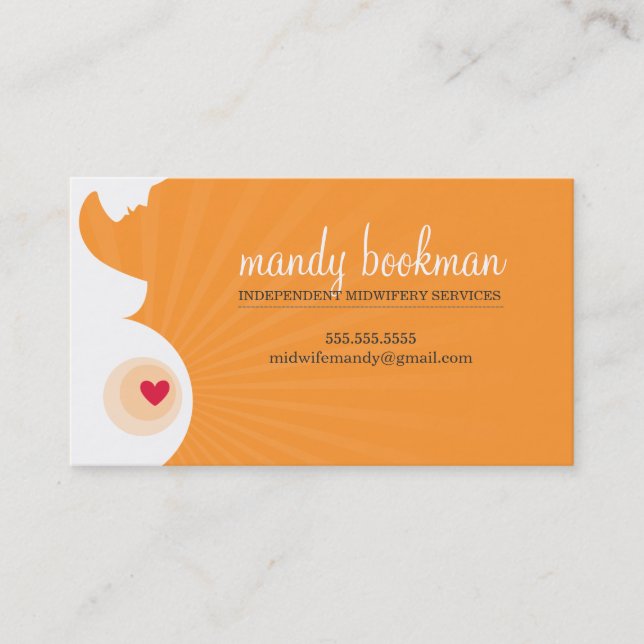 MIDWIFE CARD schwangere Bauchblüte Silhouette Oran Visitenkarte (Vorderseite)
