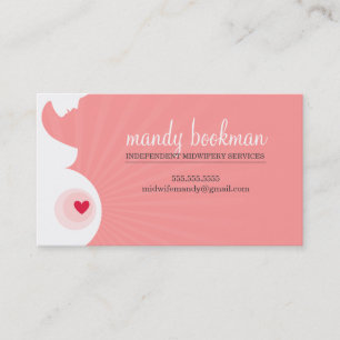 MIDWIFE CARD schwangere Bauchkoralle Silhouette ro Visitenkarte