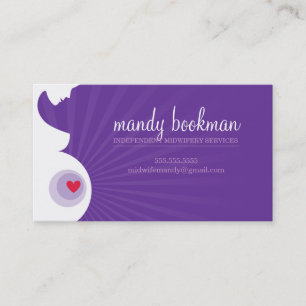 MIDWIFE CARD schwangere Silhouette Bauch lila Visitenkarte