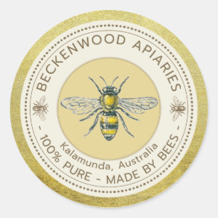 Miel Abee Étiquette Abeille Jaune Apiary Gold Rim