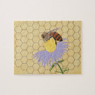 Miel abeille sur la peinture de fleurs Puzzle