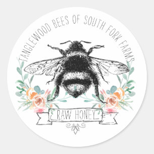 Miel Bee Apiary Miel Jar Étiquette l Rose Floral
