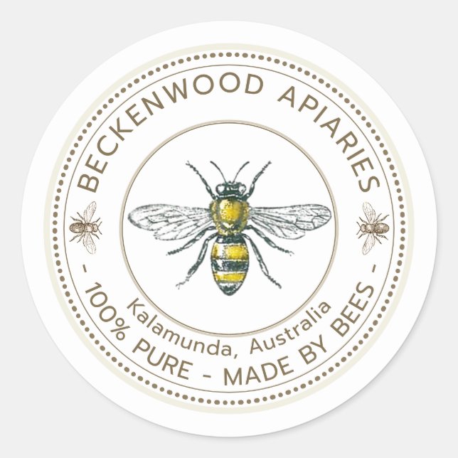 Miel Bee Étiquette Apiary apiculteur blanc (Devant)