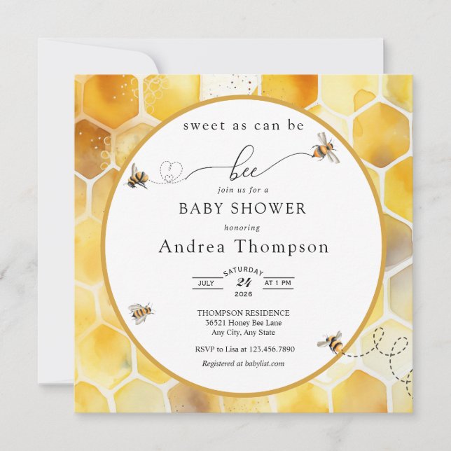Miel Bee | Invitation Baby shower d'abeilles (Devant)
