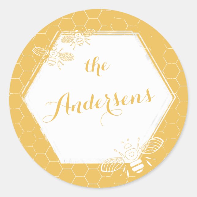 Miel Bee Jaune Nom personnalisé Sticker Mariage (Devant)