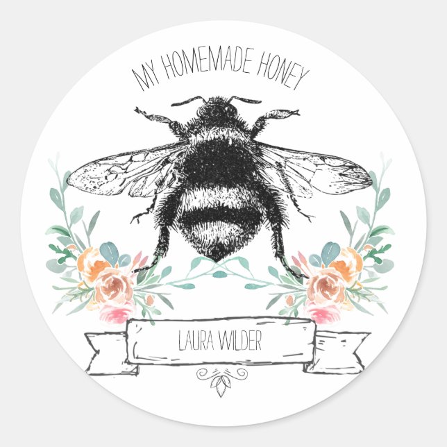 Miel de Whimsical Bee Floral Étiquette de miel fai (Devant)