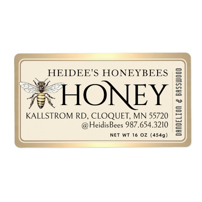 Miel Editable Étiquette Vintage Queen Bee Gold Fro (Devant)
