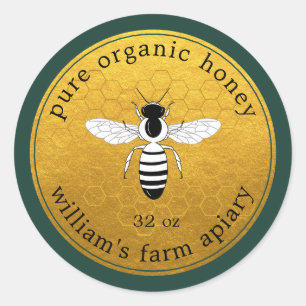 Miel Jar Étiquette Bee Apiary Gold Honeypeb Vert