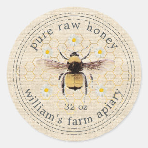 Miel Jar Étiquette Honeybee Apiary Linen Rustique