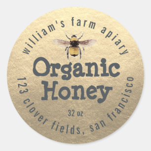 Miel Jar Étiquette Miel Bee Apiary Gold