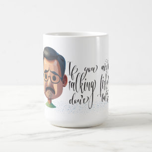 Miesepetriger alter Mann, der über Angeln spricht Kaffeetasse