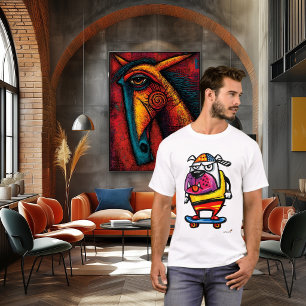 Miesepetriger Bulldogge auf Skateboard Cartoon T-S T-Shirt
