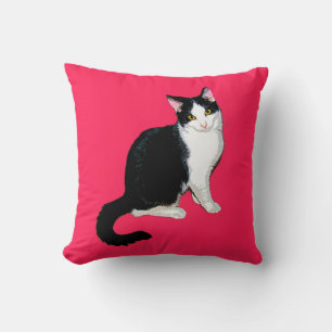 Miezekatze-Katze, Schwarzweiss auf Pink Kissen
