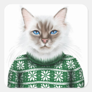 Miezekatze-Katzen-Strickjacke Quadratischer Aufkleber