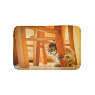 Miezekatze unter Stuhl Badematte