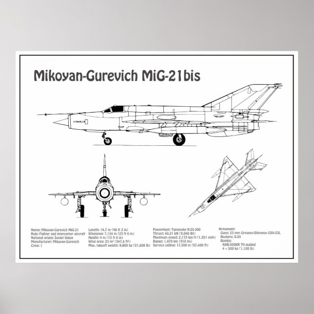 MiG-21 bis - Flugzeugkonzepte BD Poster (Vorne)
