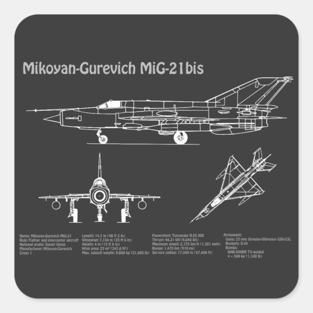 MiG-21 bis - Flugzeugkonzepte PD Quadratischer Aufkleber (Vorderseite)
