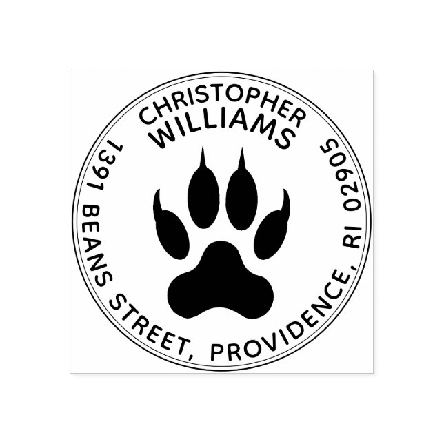 Mighty Claws Wolf Paw Print Round Rücksendeadresse Gummistempel (Prägung)
