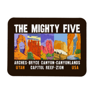 Mighty Five National Parks List Vintag Magnet