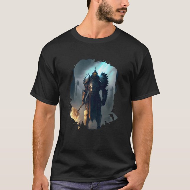 Mighty knight in armor with fire sword T-Shirt (Vorderseite)