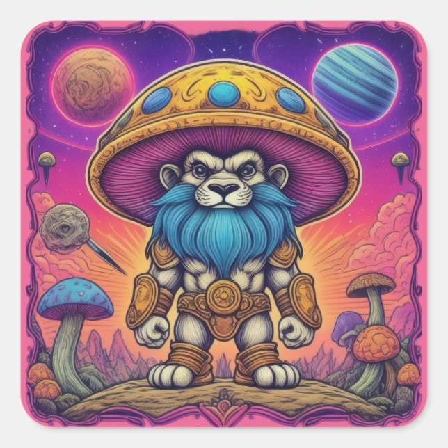Mighty Mushroom Cat Quadratischer Aufkleber (Vorderseite)