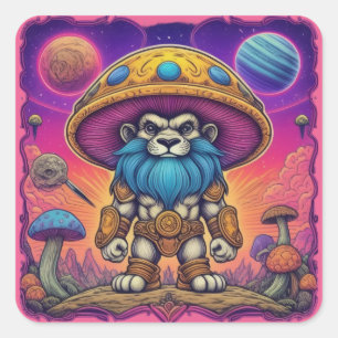 Mighty Mushroom Cat Quadratischer Aufkleber