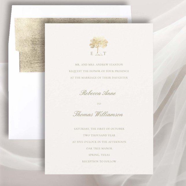 Mighty Oak Imitate Gold feierliche traditionelle H Einladung (golden oak tree wedding invitation fall autumn mountain rustic formal traditional elegant classic)