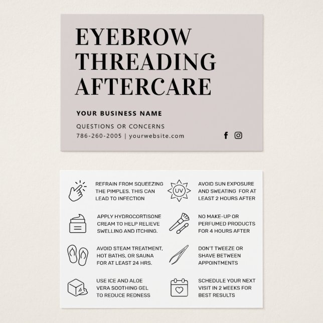 Mighty Simple Eyebrow Threading Aftercare Card (Vorne & Hinten)