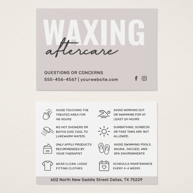 Mighty Waxing Aftercare Card Haarentfernungskarte (Vorne & Hinten)