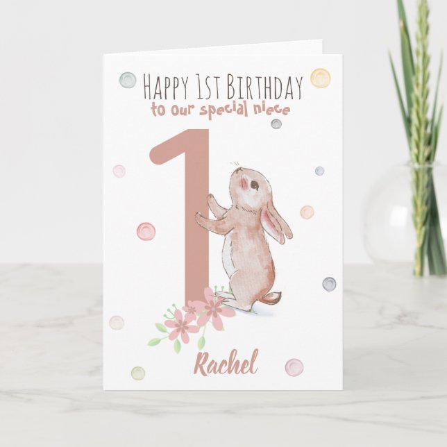 Mignette Rabbit 1ère carte d'anniversaire pour la  (Devant)