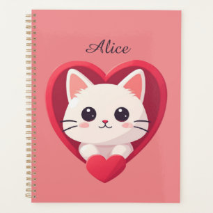 Mignon Chat Blanc avec Design Kawaii Kitty Love