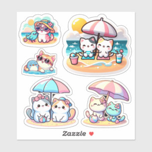 Mignon chat de plage kawaii Autocollant vinyle sur